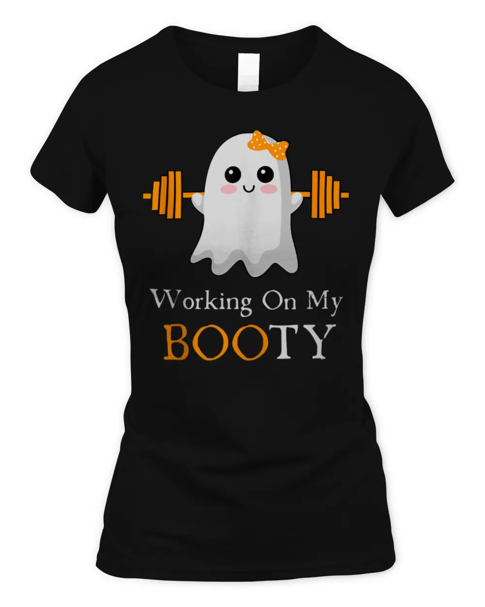 Working on My Boo Halloween Workout Weightlifting Ghost T-Shirt Women's Soft Style Fitted T-Shirt black s