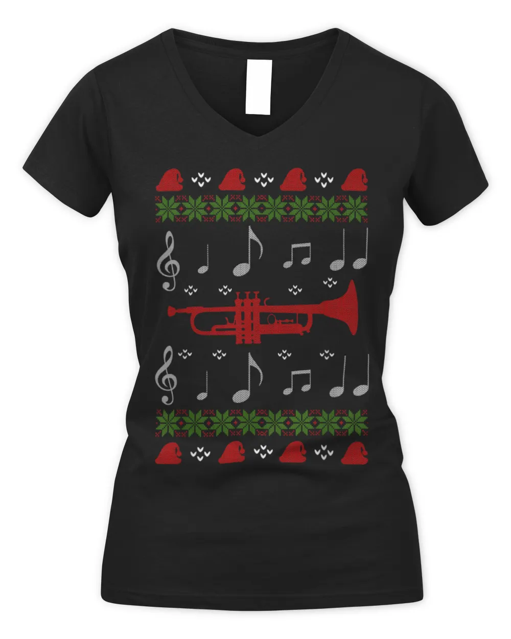 Ugly Christmas Style Gift Trumpet Player T-Shirt Women's V-Neck T-Shirt black s