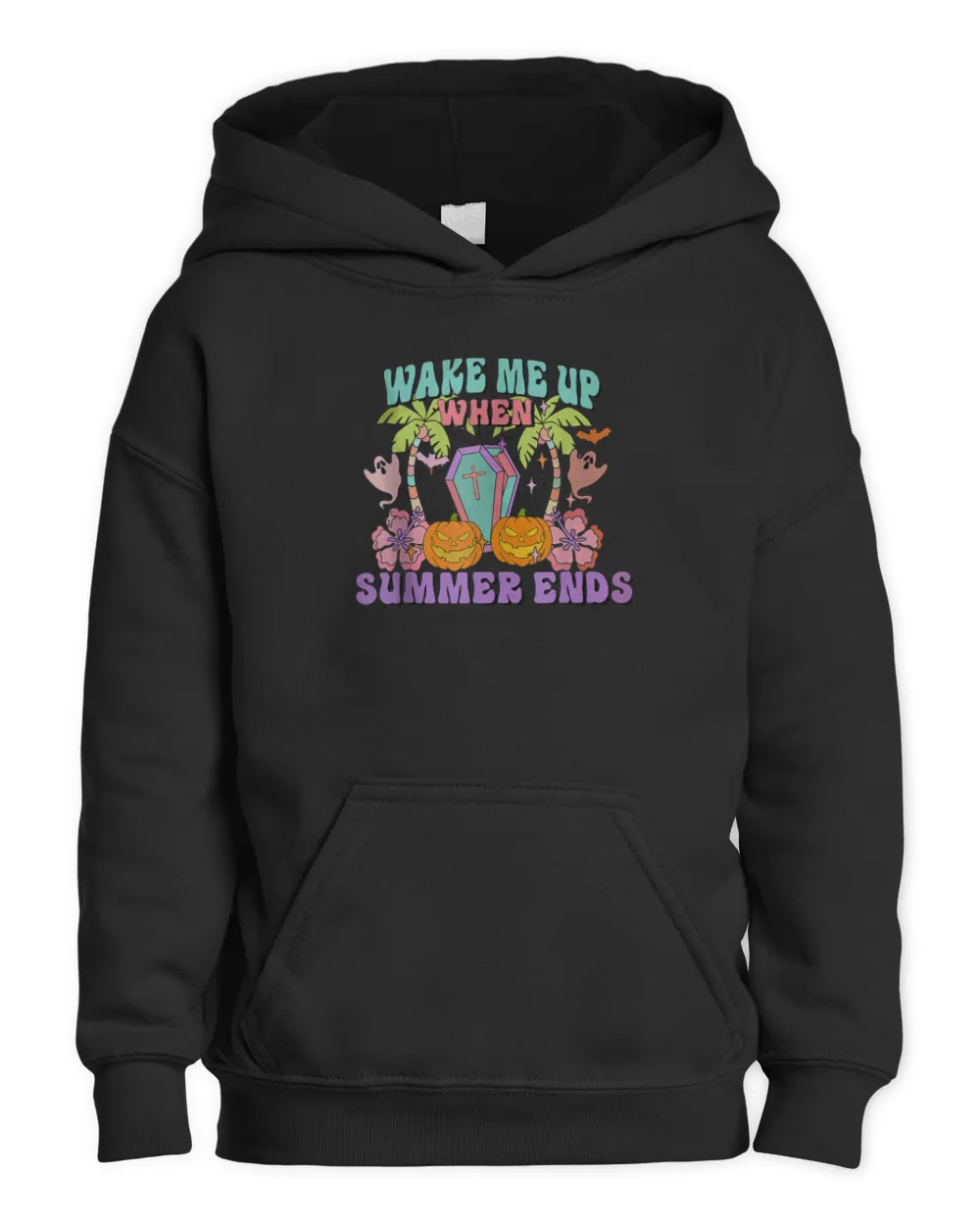 Wake Me Up When Summer Ends Halloween Groovy Summer Vibes T-Shirt Kids Pullover Hoodie black xs