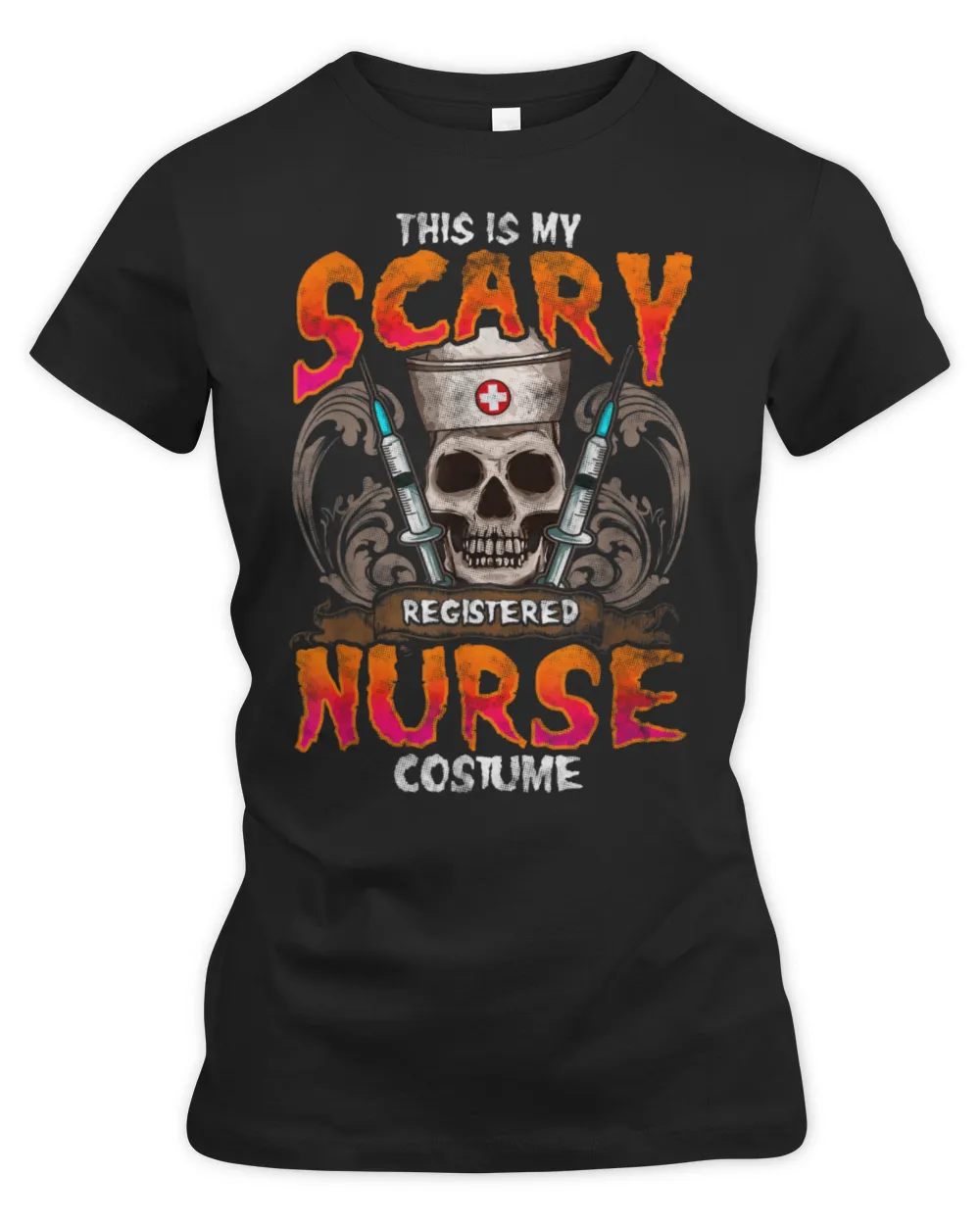 This Is My Scary Registered Nurse Costume Halloween T-Shirt Women's Premium Slim Fit Tee black s