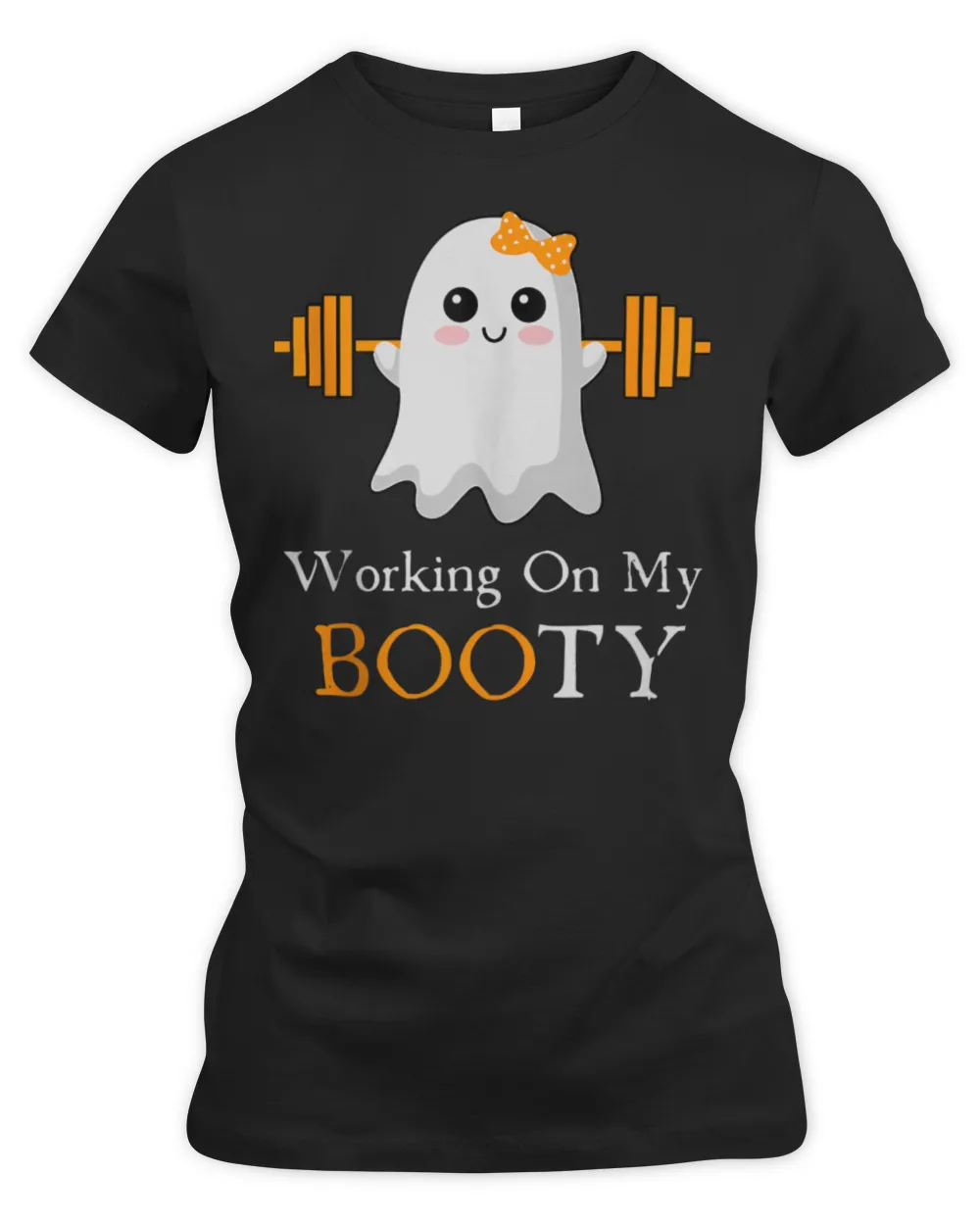 Working on My Boo Halloween Workout Weightlifting Ghost T-Shirt Women's Premium Slim Fit Tee black s
