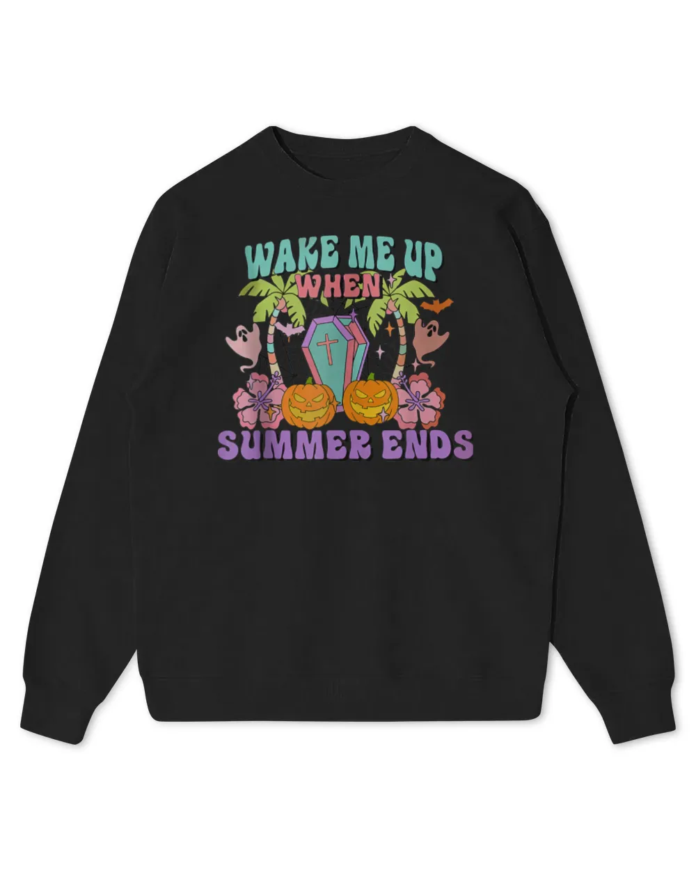 Wake Me Up When Summer Ends Halloween Groovy Summer Vibes T-Shirt Kids Standard Sweatshirt black xs