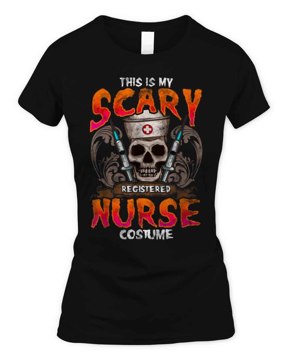 This Is My Scary Registered Nurse Costume Halloween T-Shirt Women's Soft Style Fitted T-Shirt black s