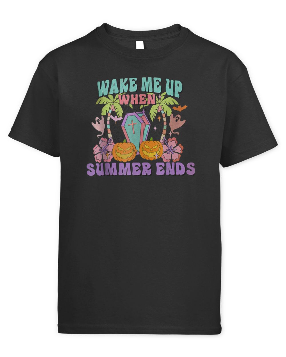 Wake Me Up When Summer Ends Halloween Groovy Summer Vibes T-Shirt Kids Standard T-Shirt black xs