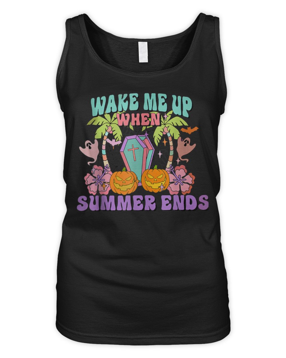 Wake Me Up When Summer Ends Halloween Groovy Summer Vibes T-Shirt Women's Tank Top black s