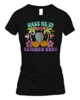 Wake Me Up When Summer Ends Halloween Groovy Summer Vibes T-Shirt Women's Soft Style Fitted T-Shirt black s