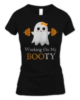Working on My Boo Halloween Workout Weightlifting Ghost T-Shirt Women's Soft Style Fitted T-Shirt black s