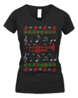 Ugly Christmas Style Gift Trumpet Player T-Shirt Women's V-Neck T-Shirt black s