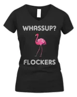 Whassup Flockers Funny Flamingo Shirt with Pink Flamingo T-Shirt Women's V-Neck T-Shirt black s