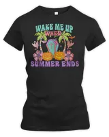 Wake Me Up When Summer Ends Halloween Groovy Summer Vibes T-Shirt Women's Premium Slim Fit Tee black s