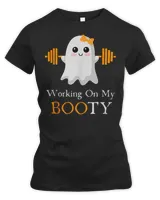 Working on My Boo Halloween Workout Weightlifting Ghost T-Shirt Women's Premium Slim Fit Tee black s