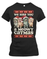 We Hiss You A Meowy Catmas Funny Cat Christmas Ugly Xmas T-Shirt Women's Premium Slim Fit Tee black s