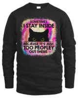 Sometimes I Stay Inside Because It's Too Peopley Black Cat T-Shirt Men's Long Sleeved T-Shirt black s