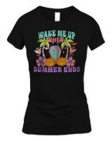 Wake Me Up When Summer Ends Halloween Groovy Summer Vibes T-Shirt Women's Soft Style Fitted T-Shirt black s