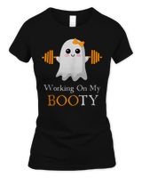 Working on My Boo Halloween Workout Weightlifting Ghost T-Shirt Women's Soft Style Fitted T-Shirt black s