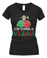 Stop Staring At My Balls Funny Dirty Christmas Adult Humor T-Shirt Women's V-Neck T-Shirt black s