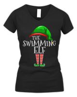Swimming Elf Group Matching Family Christmas Gift Swimmer T-Shirt Women's V-Neck T-Shirt black s