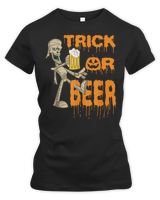 Trick or Beer Funny Halloween Themed T-Shirt Women's Premium Slim Fit Tee black s