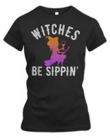 Witches Be Sippin Funny Witch Drinking Halloween Women T-Shirt Women's Premium Slim Fit Tee black s